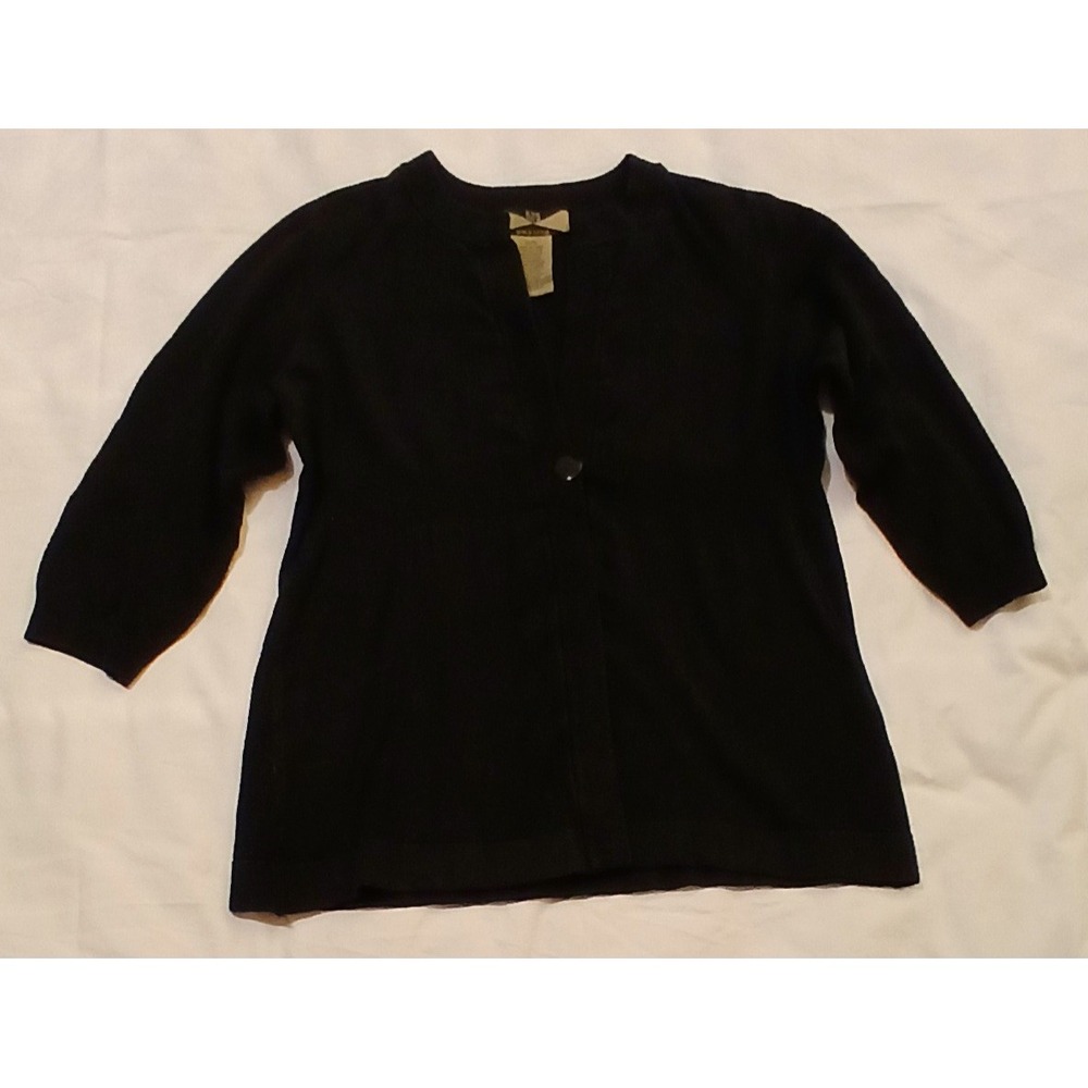 525 America Black Cardigan Sweater Womens XL (L) Button Front 3/4 Sleeve Vintage